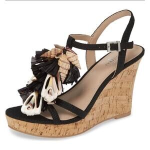 Charles by Charles David La Jolla Shell Wedge Size 9.5 Black NEW